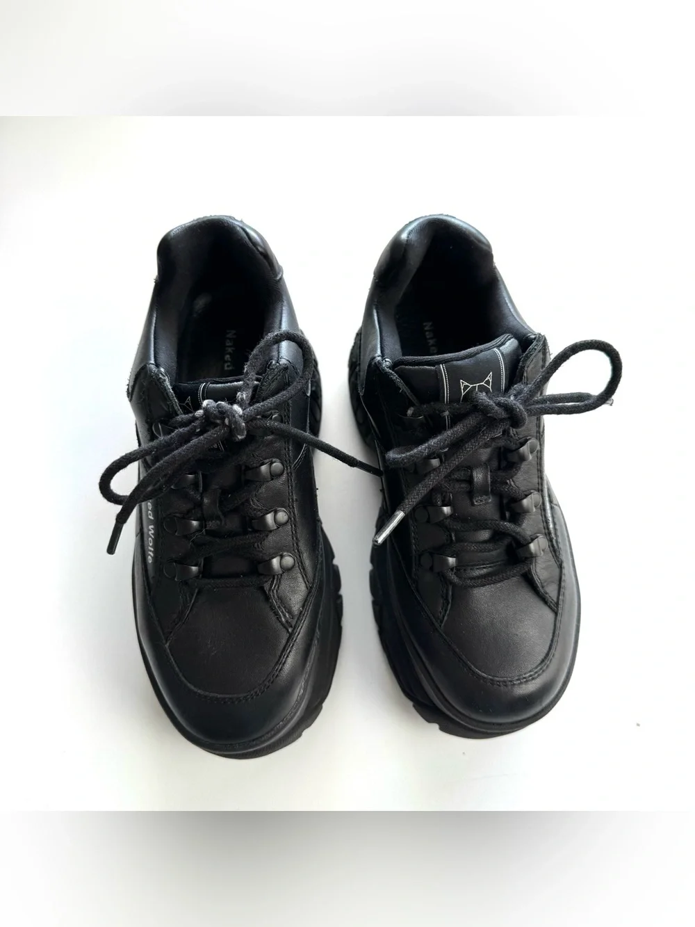 Naked Wolfe Sporty Chunky Sneakers Black Leather Platform Shoes Womens US 5 Goth
